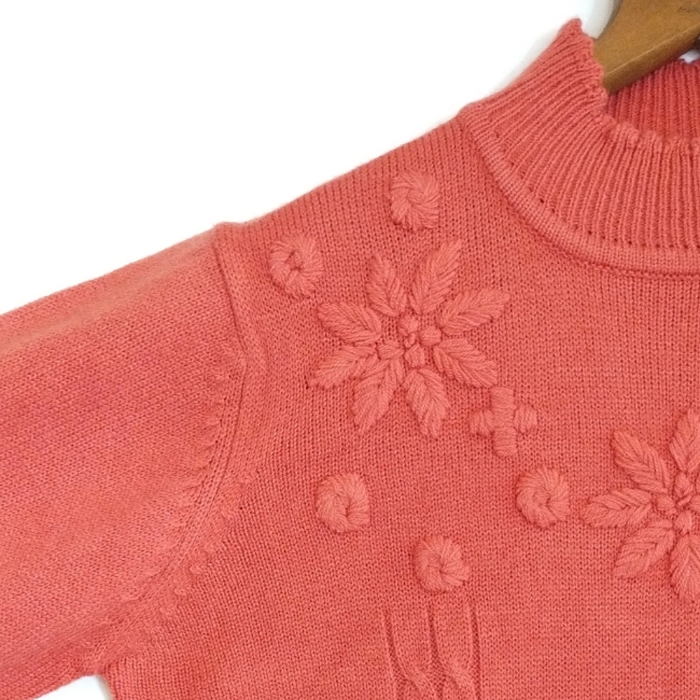 Vintage 90's Grandma Embroidered Cottagecore Turtle Neck Sweater Size M - Picture 3 of 10